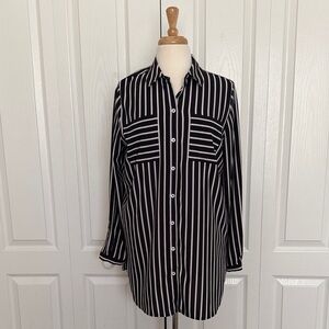 Susan Graver Black and White Striped Blouse size 10